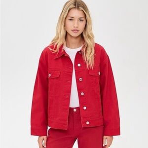 Parke - Oversized Bomber Jacket - Women's Red Denim Jacket
